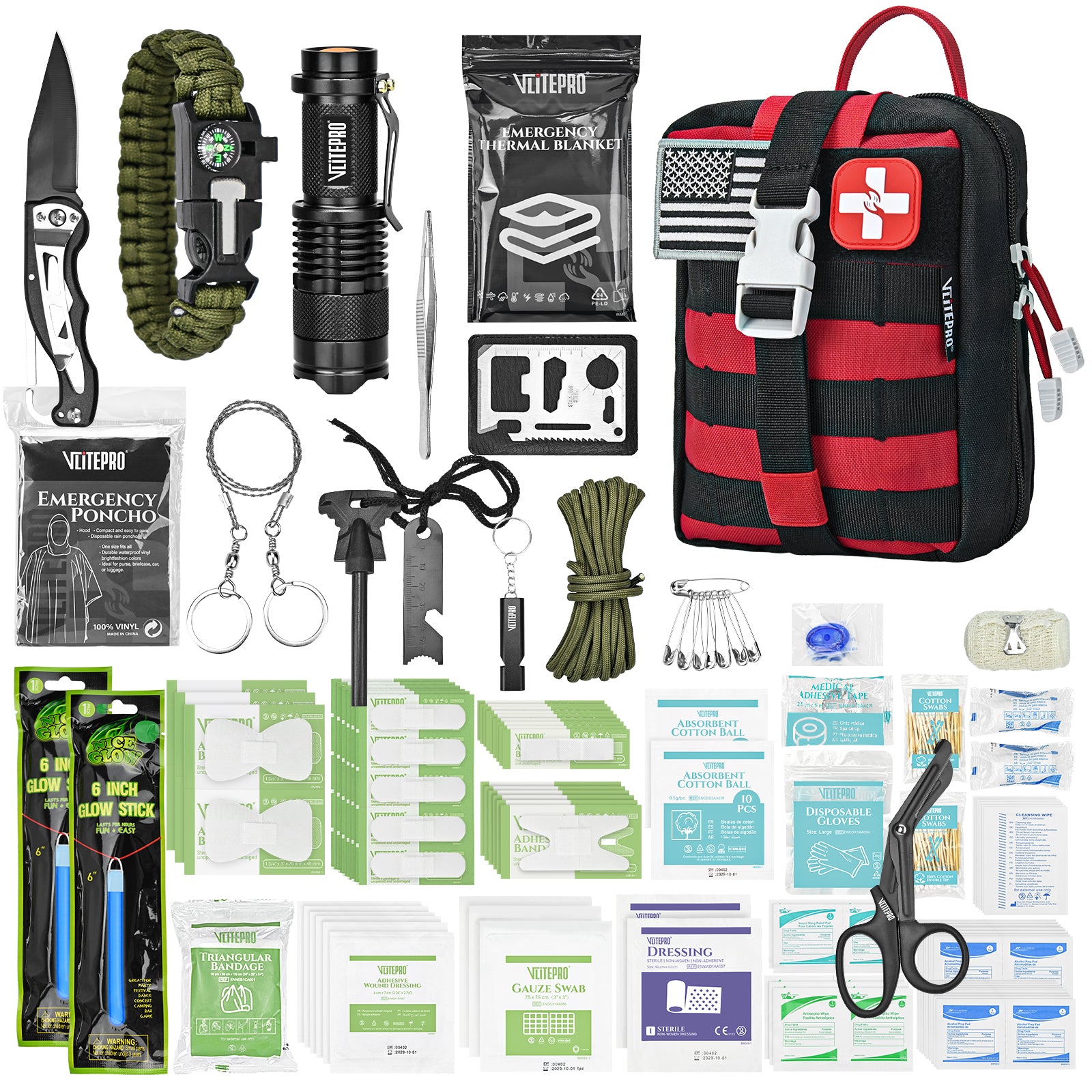 242Pcs First Aid & Survival Kit Molle System IFAK Medical Kit, CT20501-Red