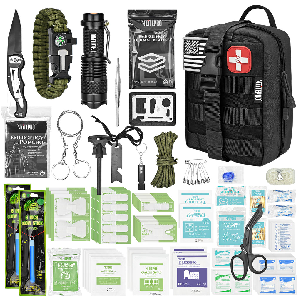 242 Piece First Aid & Survival Kit – Molle Pouch IFAK, CT20501-BLACK