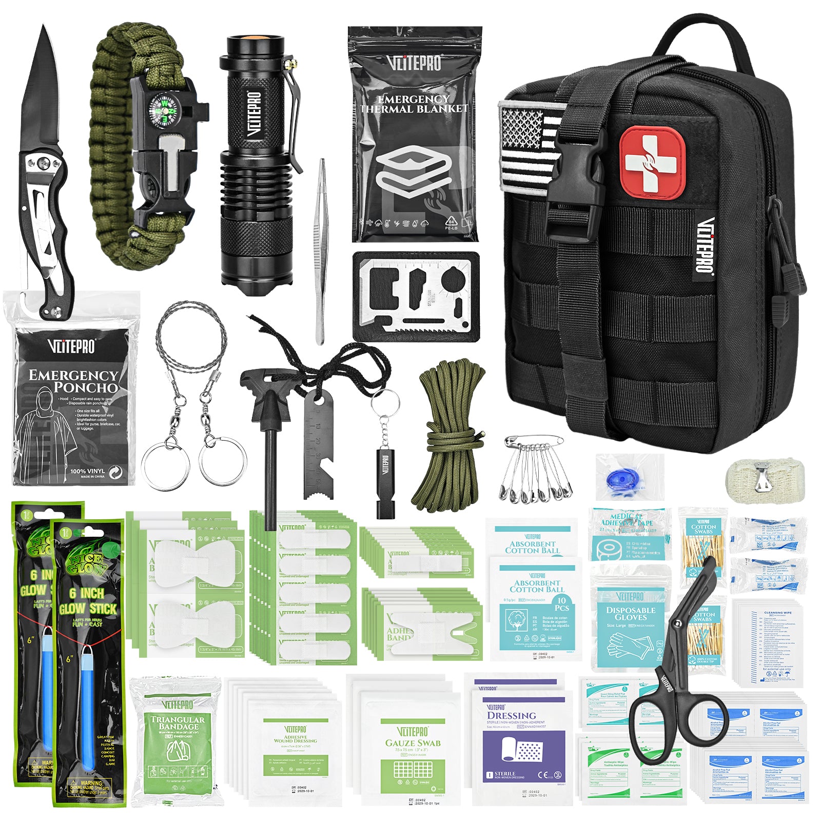 242 Piece First Aid & Survival Kit – Molle Pouch IFAK, CT20501-BLACK