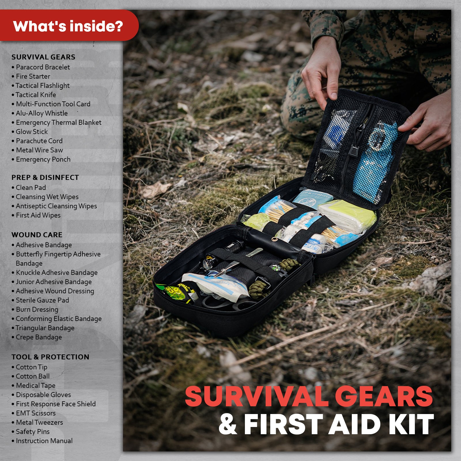 242 Piece First Aid & Survival Kit – Molle Pouch IFAK, CT20501-BLACK