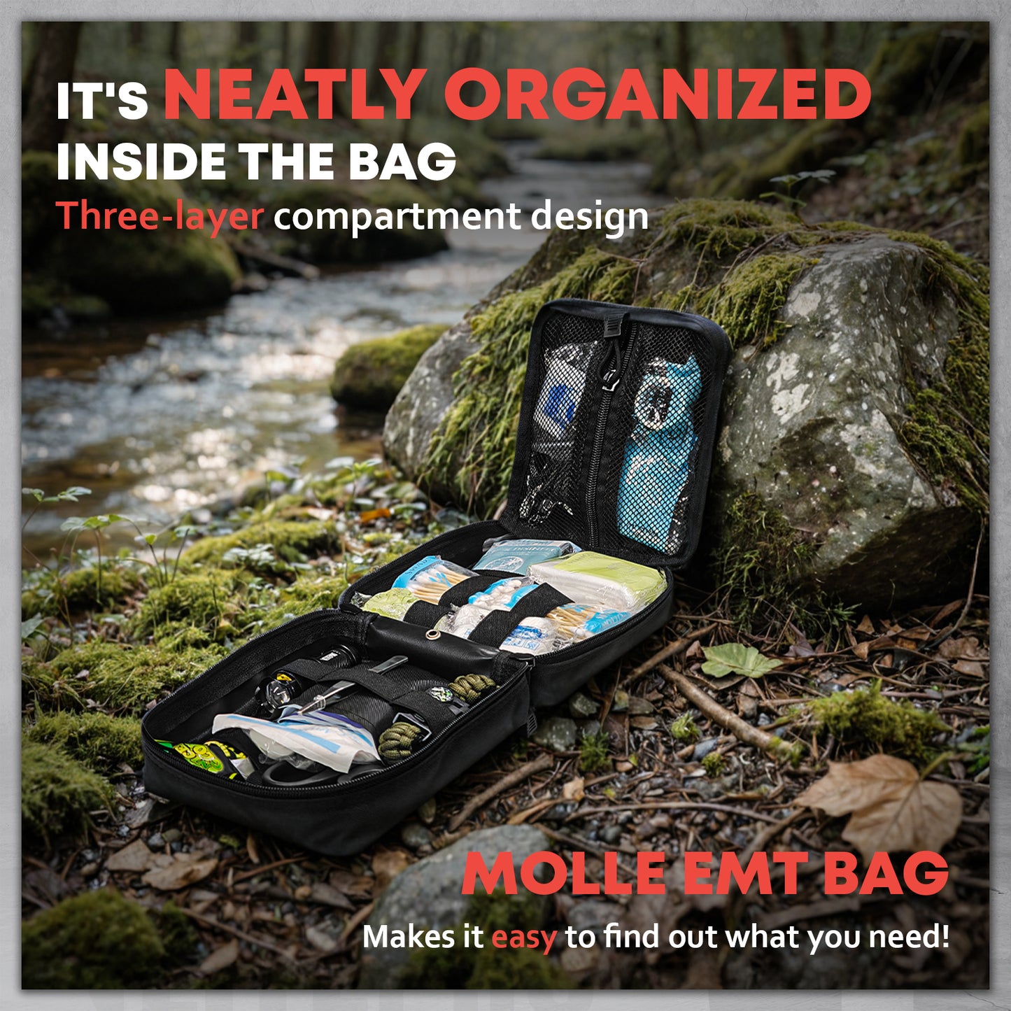 242 Piece First Aid & Survival Kit – Molle Pouch IFAK, CT20501-BLACK