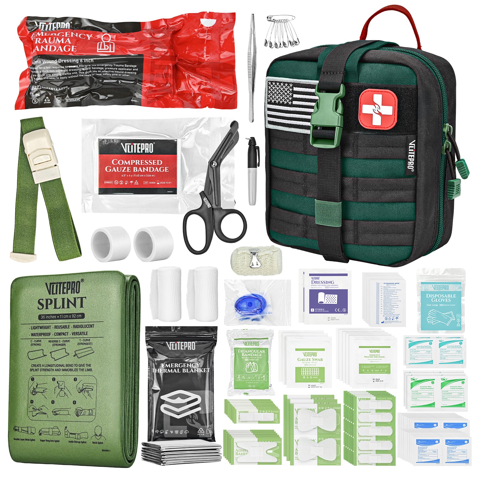 Vlitepro Survival First Aid Kit - IFAK Trauma Kit,  CT20502-Green