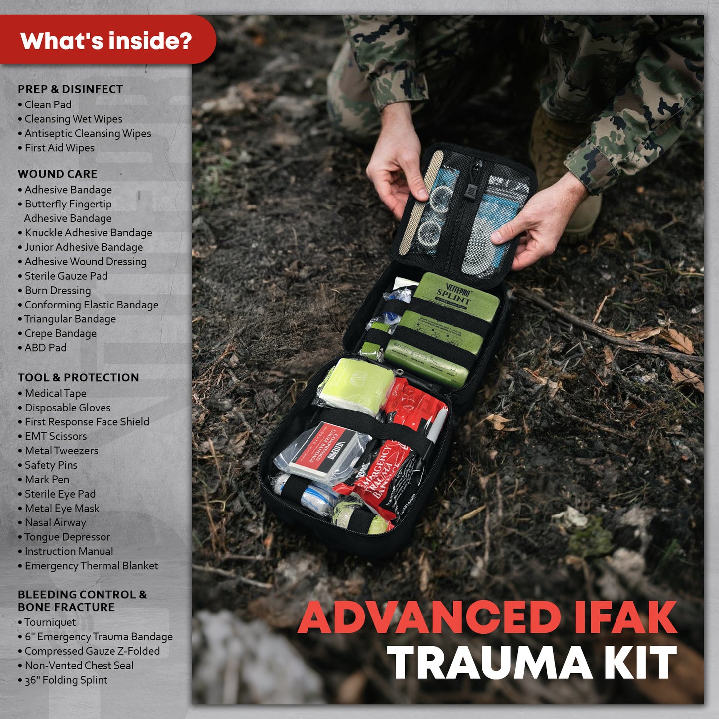 Vlitepro 144-Piece Advanced Trauma First Aid Kit - CT20503-Brown
