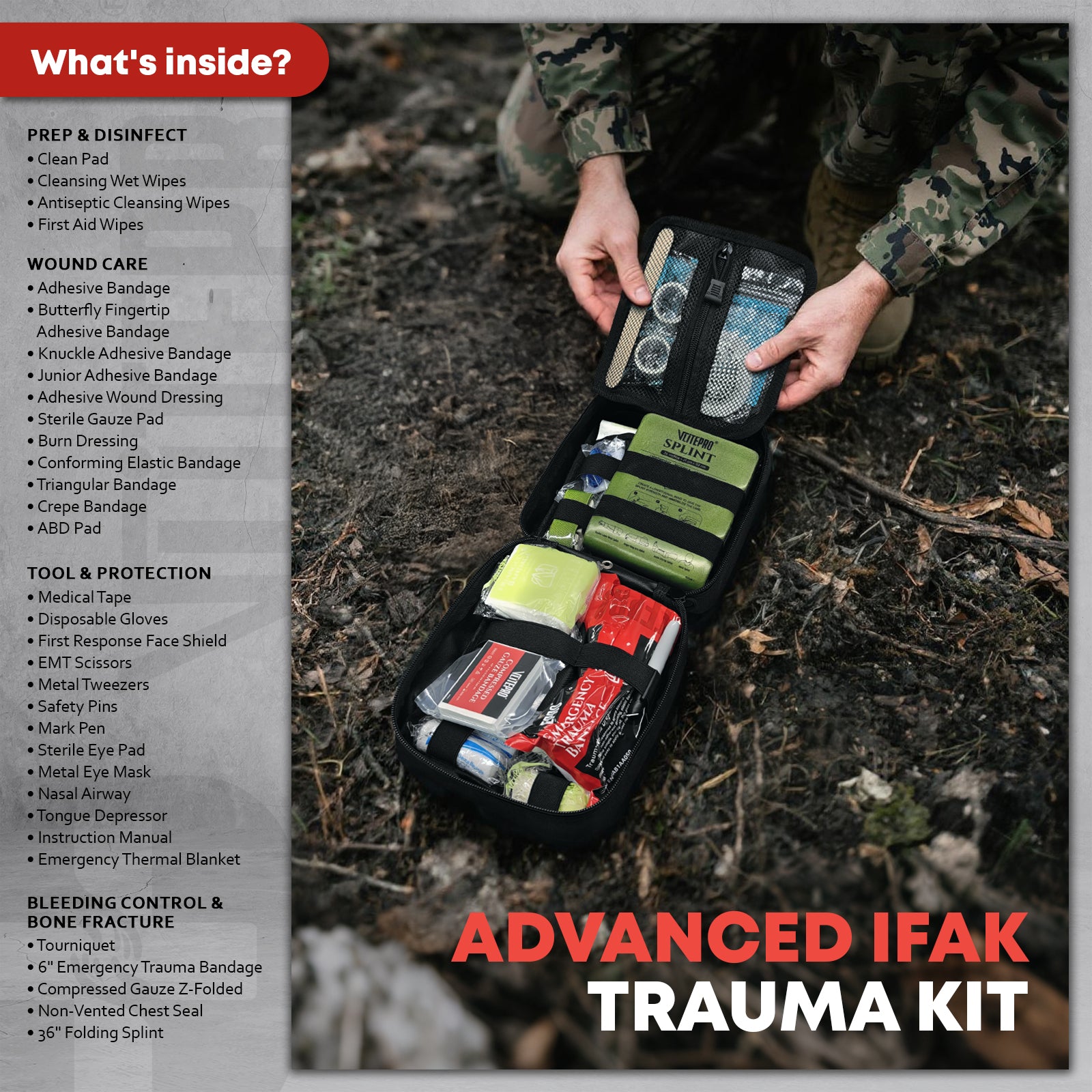 Advanced Trauma First Aid Kit - Emergency Camping Gear with Tourniquet Kit,CT20503-Black