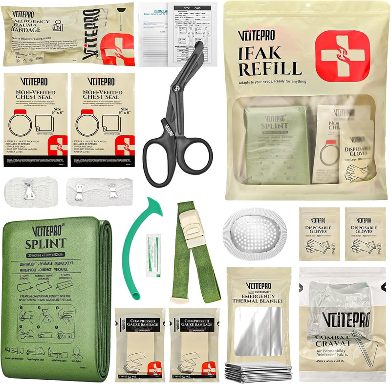 19PCS IFAK Trauma Kit, First Aid Kits Refill Supplies with Tourniquet, Emergency Trauma Bandage, Non-Vented Chest Seal, Emergency Medical & Survival Kit for Bleeding Control, Car & Camping
